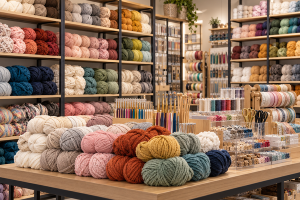 Yarn and haberdashery products including knitting supplies
